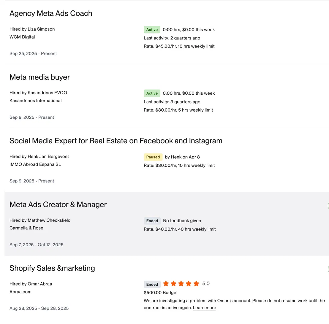 Verified Upwork contract history excerpt 2