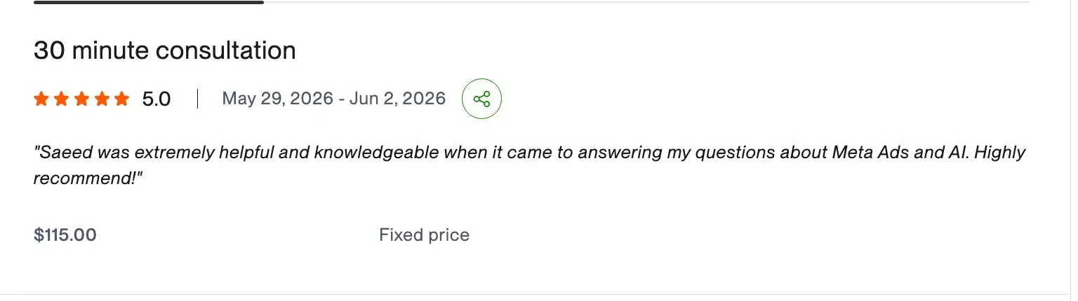 Verified Upwork review: 30 minute consultation, 5.0 stars